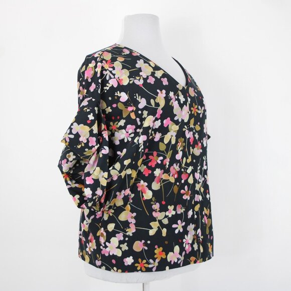 Cabi Sz XL Navy Multi Floral Flowy Short Dolman Sleeve Lined Polyester Top - Picture 8 of 15